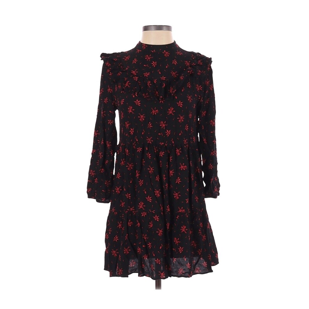 ZARA Black Red Ruffled Print Dress - S